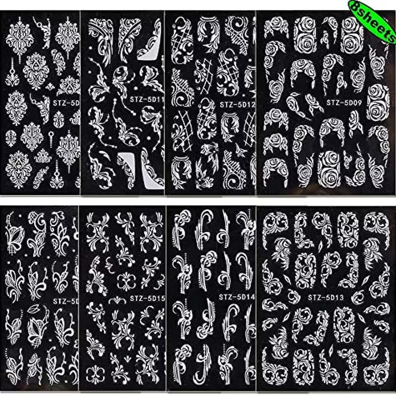 Featuring Floral Designs 5D Engraved Flower Nail Art Stickers.