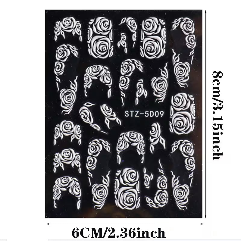 Featuring Floral Designs 5D Engraved Flower Nail Art Stickers.
