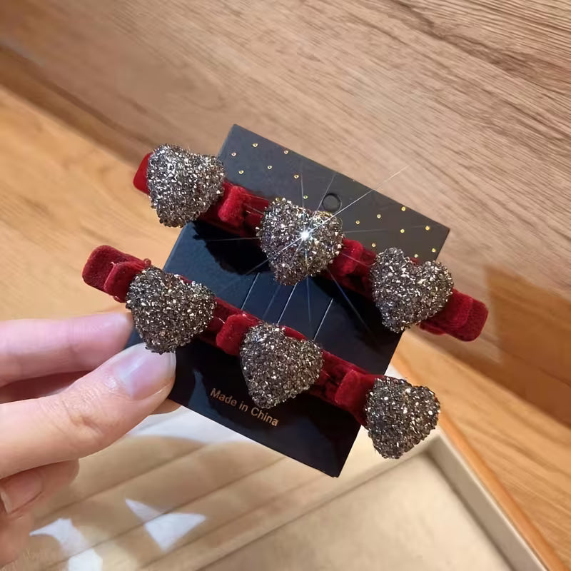 Flocked Heart Side Hair Clip Set.