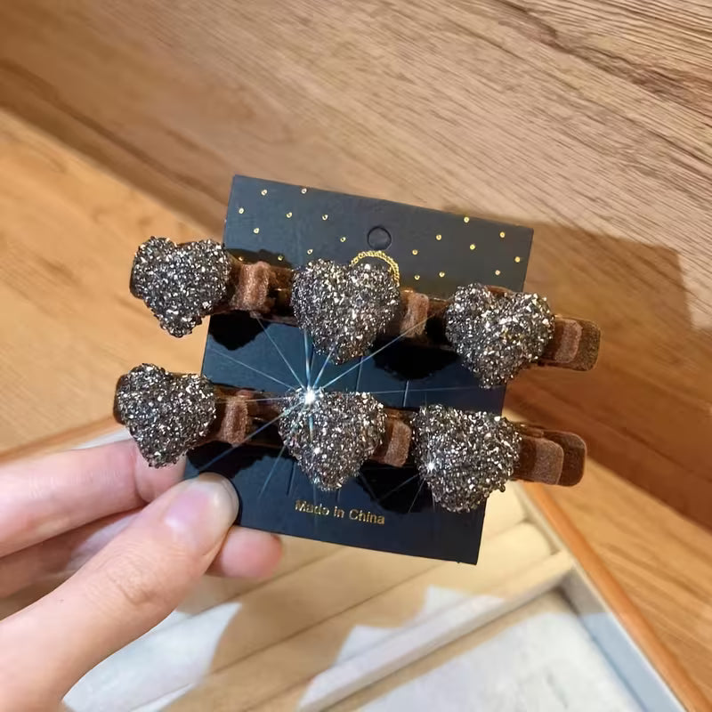 Flocked Heart Side Hair Clip Set.