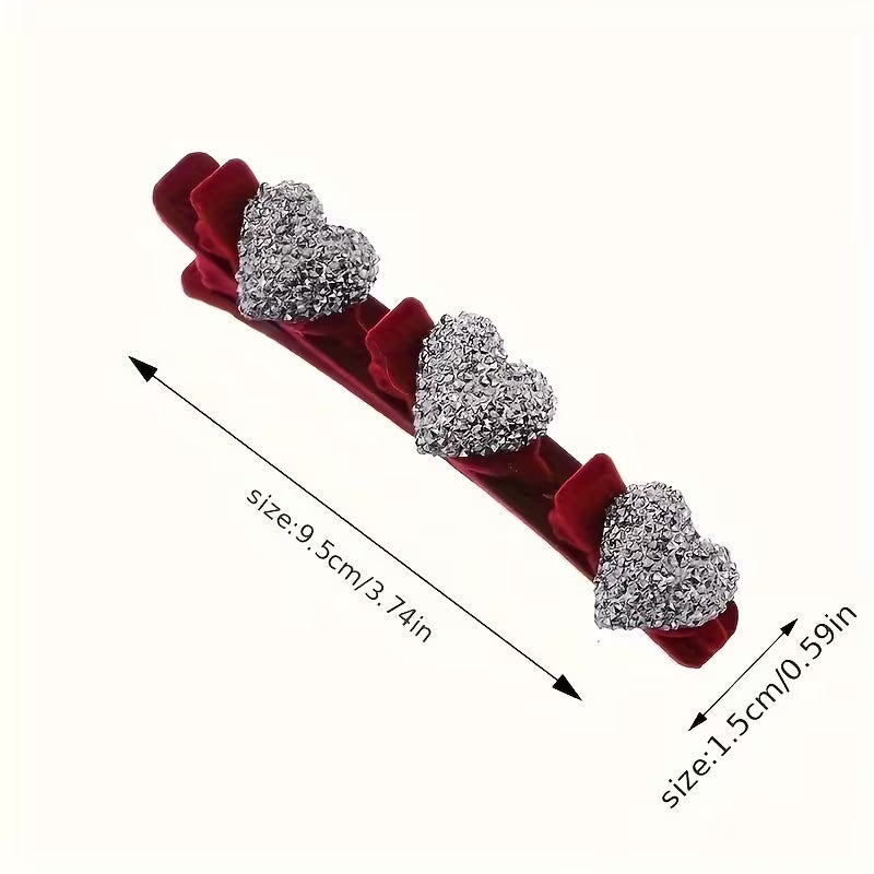 Flocked Heart Side Hair Clip Set.