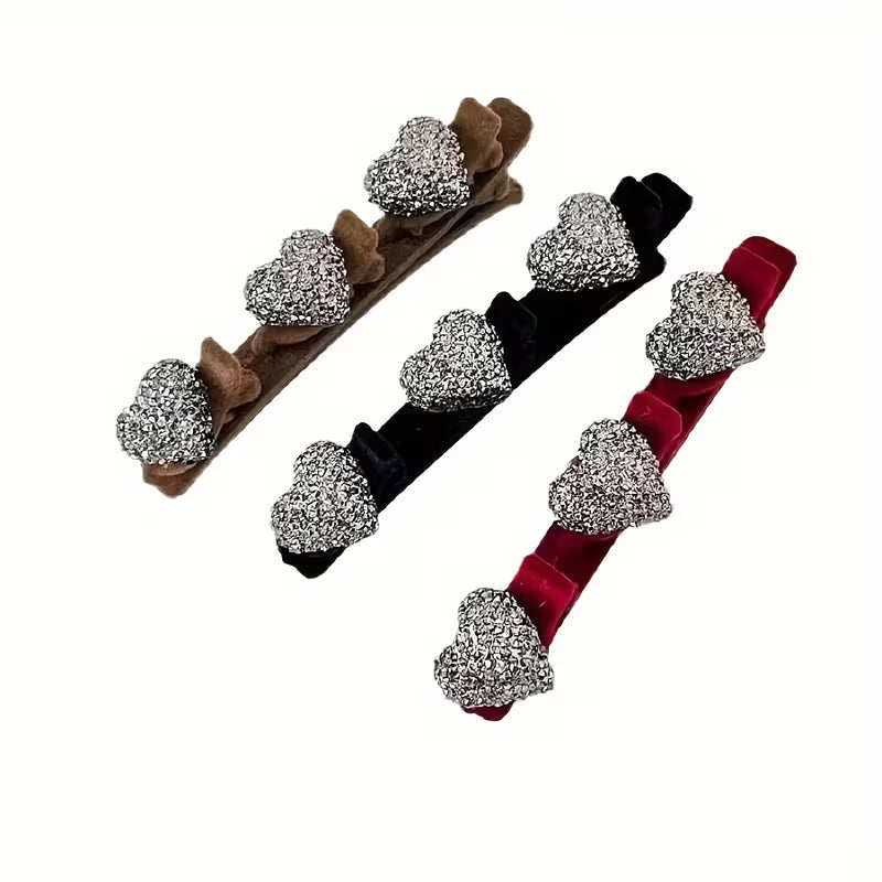 Flocked Heart Side Hair Clip Set.