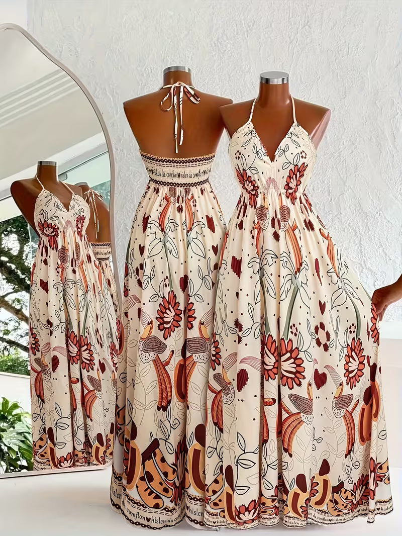 Floral Halter Neck Long Dress.