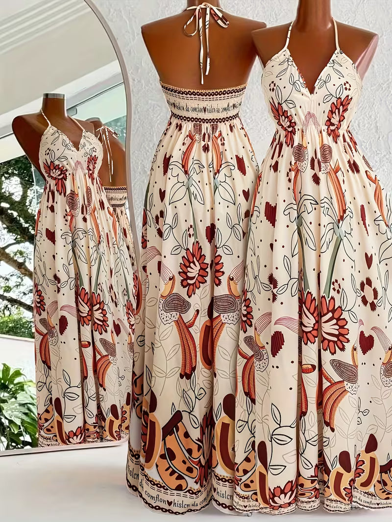 Floral Halter Neck Long Dress.