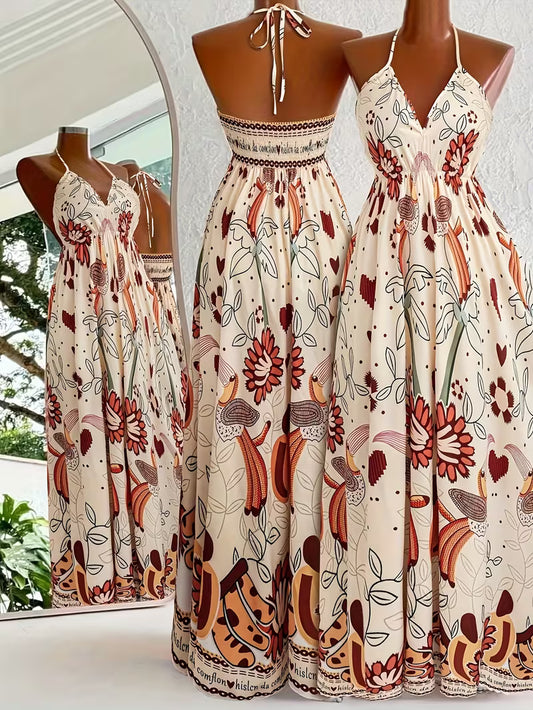 Floral Halter Neck Long Dress.