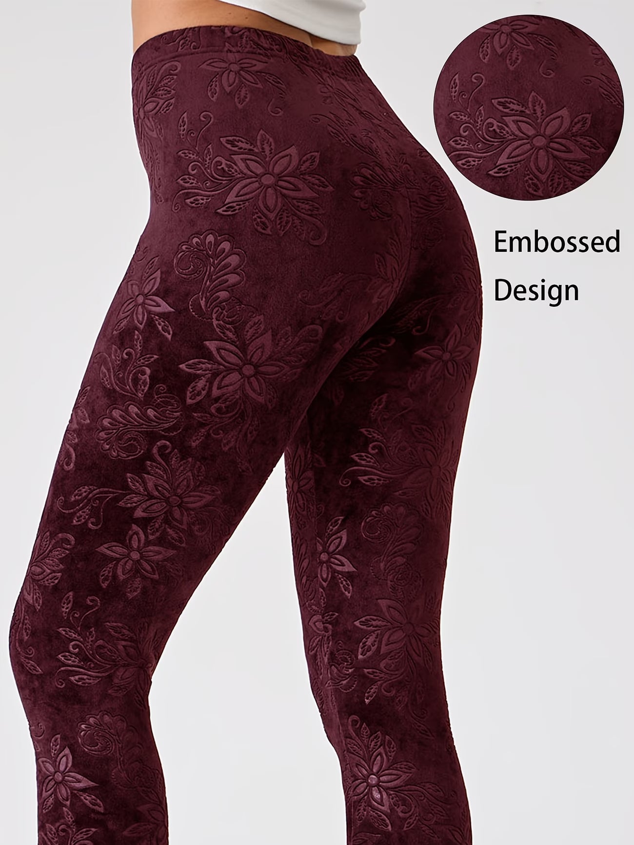 Floral Jacquard Embossed Leggings.
