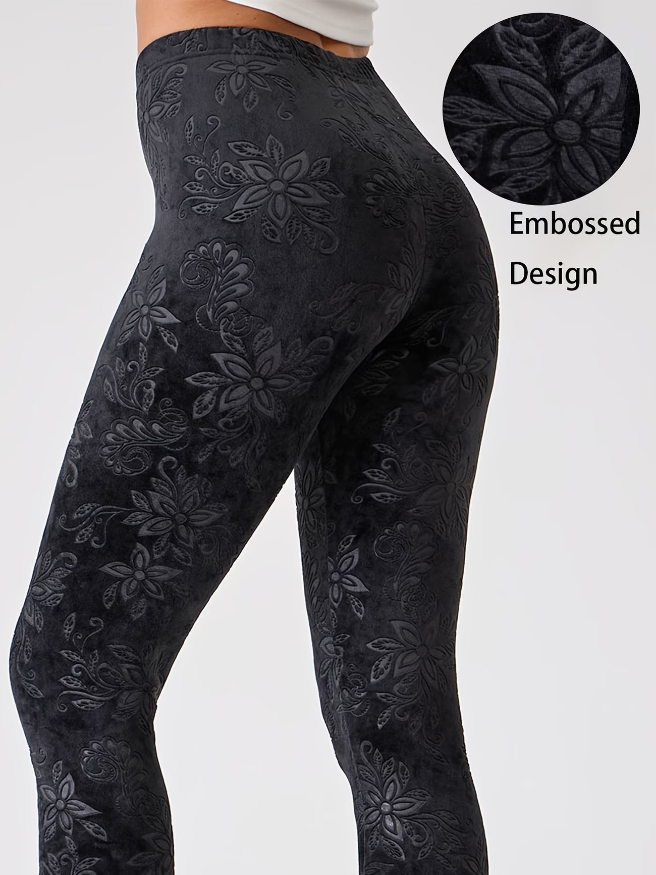 Floral Jacquard Embossed Leggings.