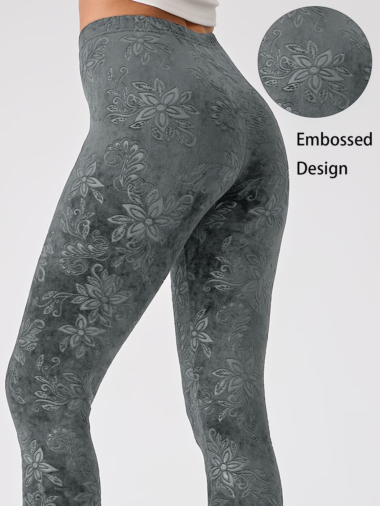 Floral Jacquard Embossed Leggings.