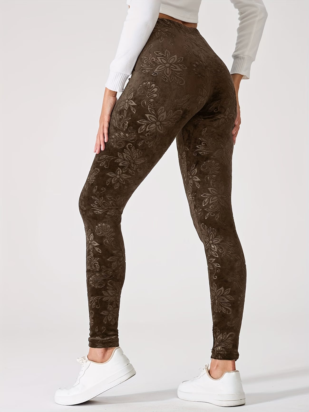 Floral Jacquard Embossed Leggings.