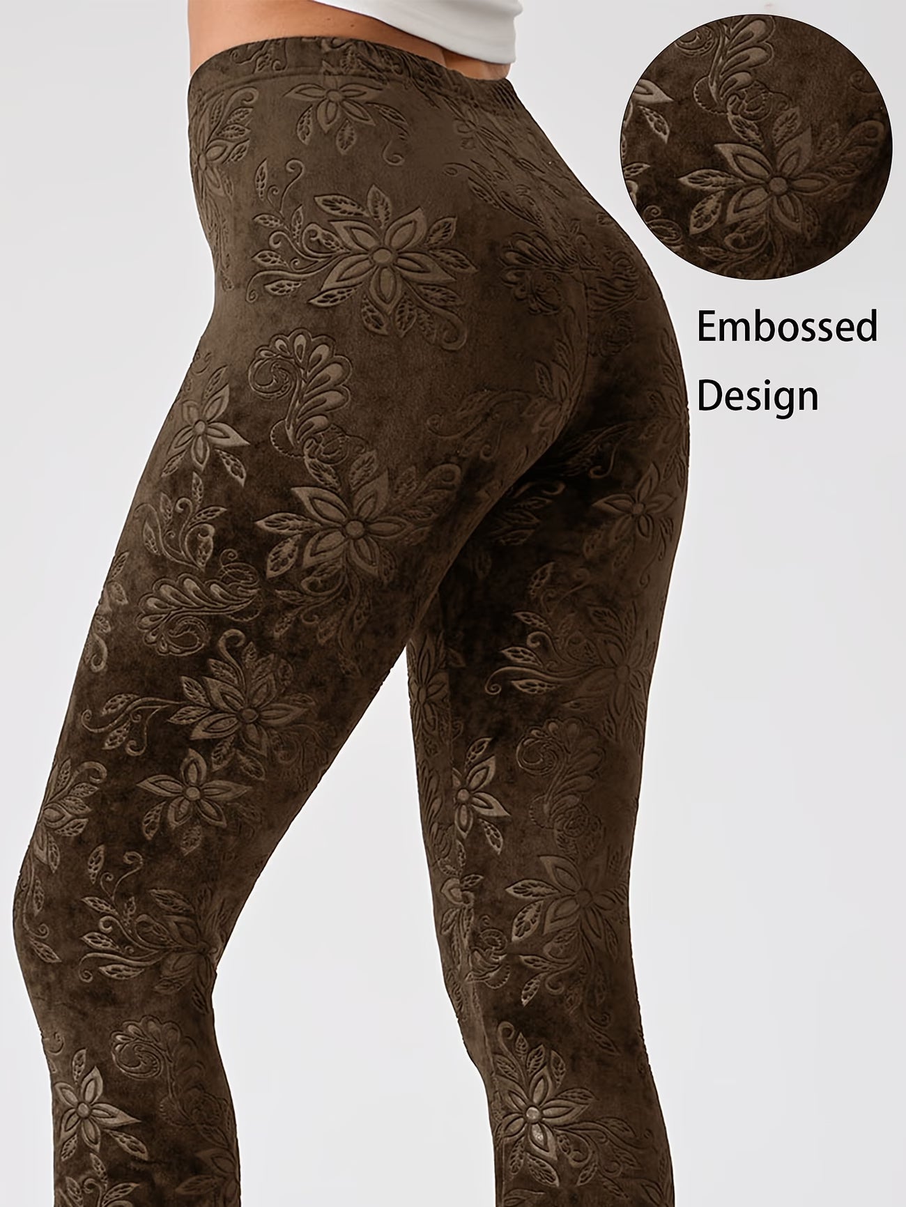 Floral Jacquard Embossed Leggings.