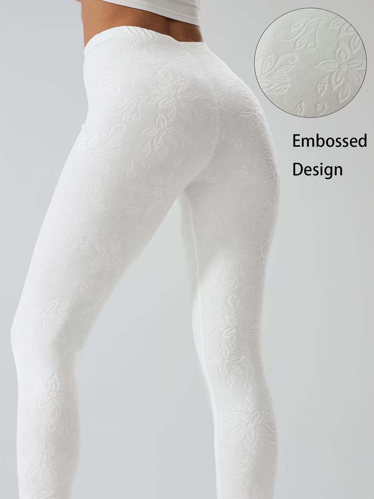 Floral Jacquard Embossed Leggings.