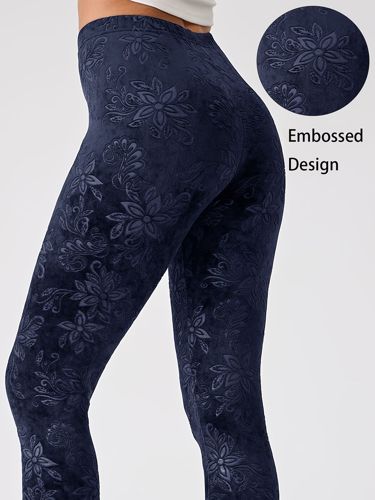 Floral Jacquard Embossed Leggings.