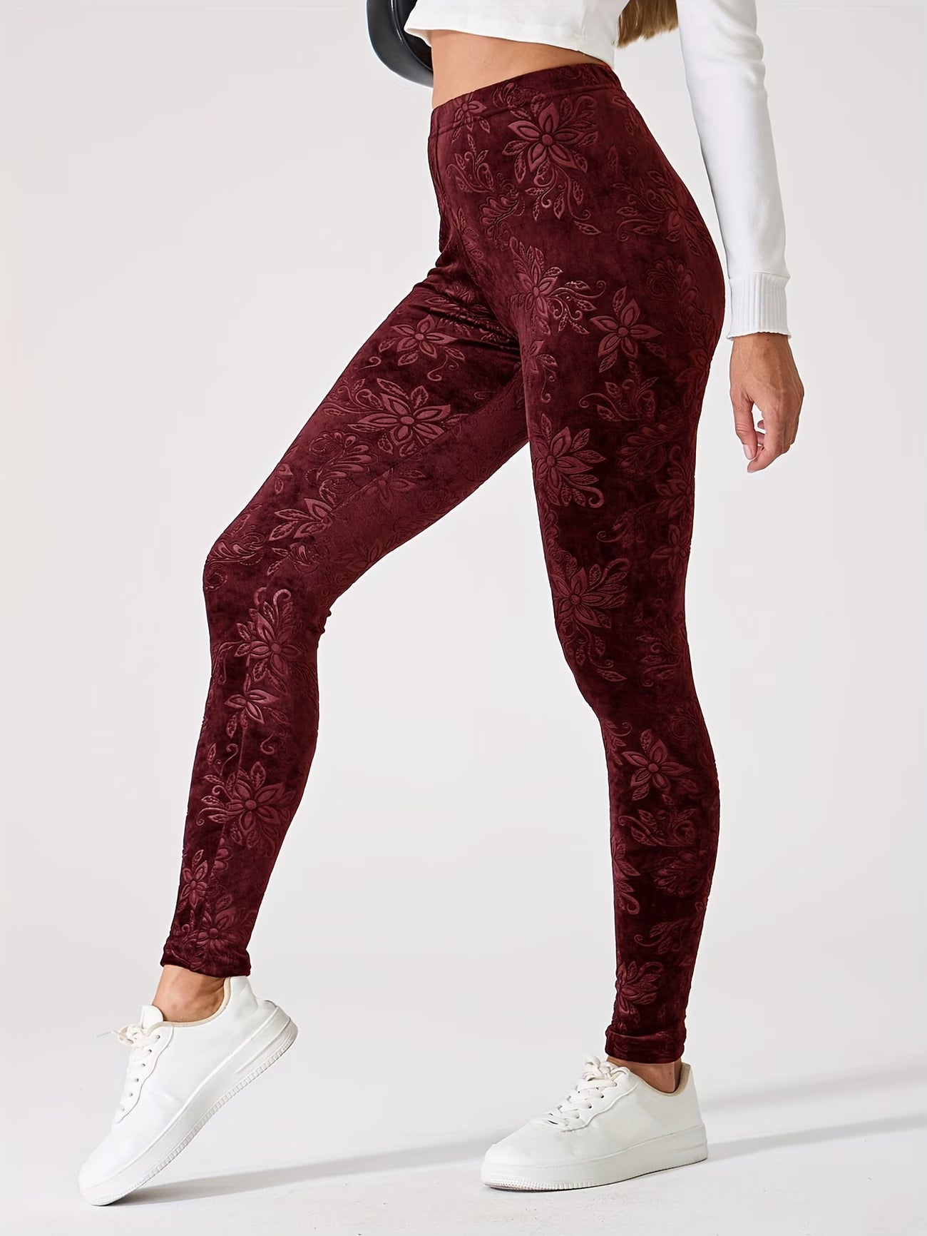 Floral Jacquard Embossed Leggings.