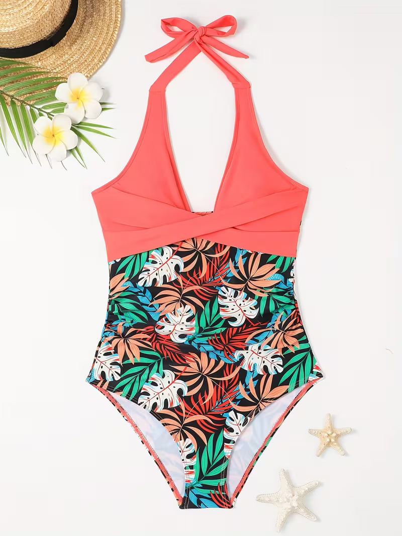 Floral Sexy Lace-Up Front Swimsuit.