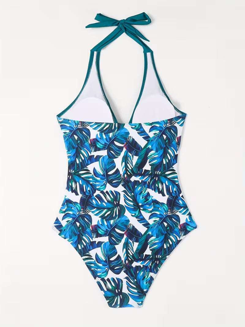 Floral Sexy Lace-Up Front Swimsuit.