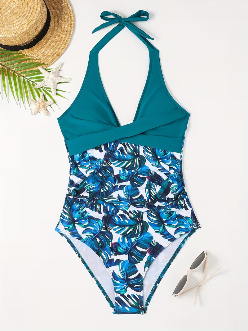 Floral Sexy Lace-Up Front Swimsuit.