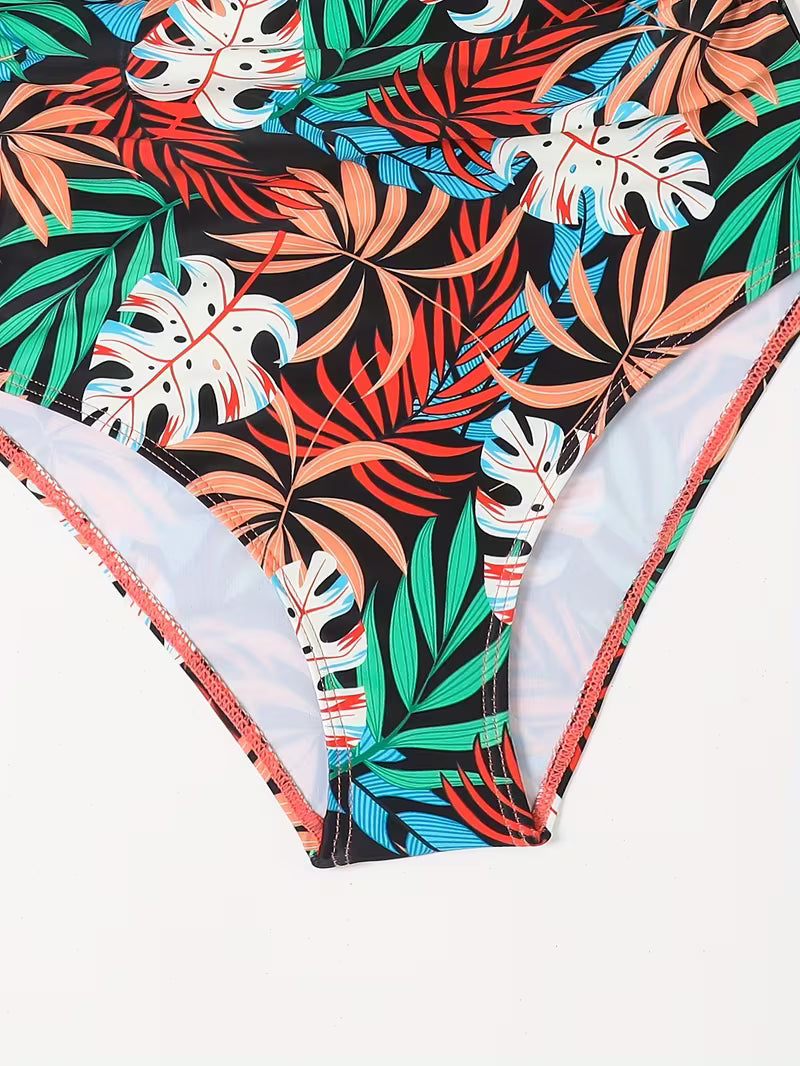 Floral Sexy Lace-Up Front Swimsuit.