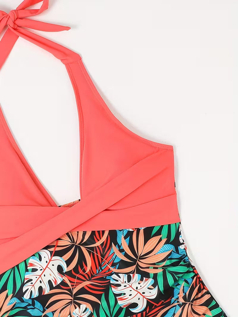 Floral Sexy Lace-Up Front Swimsuit.