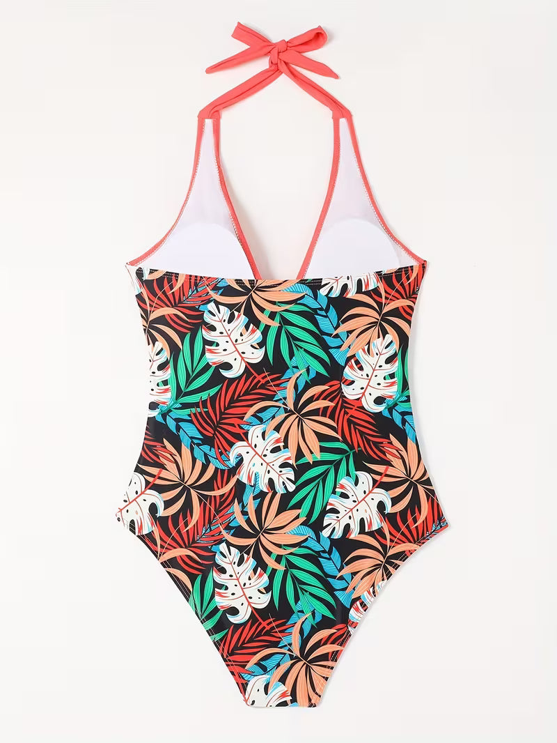 Floral Sexy Lace-Up Front Swimsuit.