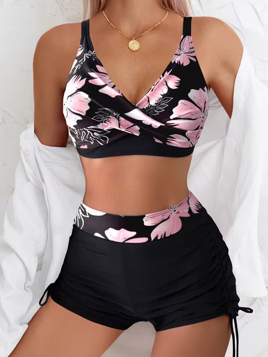 Floral Print Tankini Swimsuit Set.