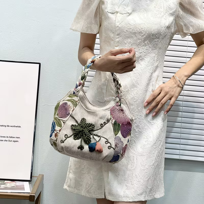 Foldable Bohemian Flower Tote & Wristlet Set.