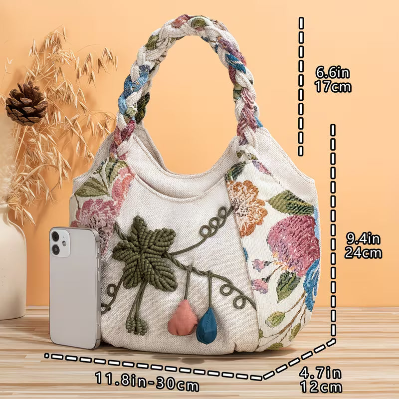 Foldable Bohemian Flower Tote & Wristlet Set.
