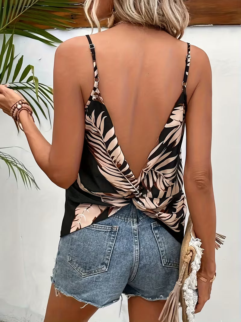 French-Style Tropical Print Camisole Tops.