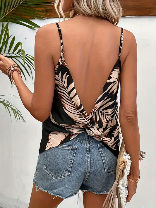 French-Style Tropical Print Camisole Tops.