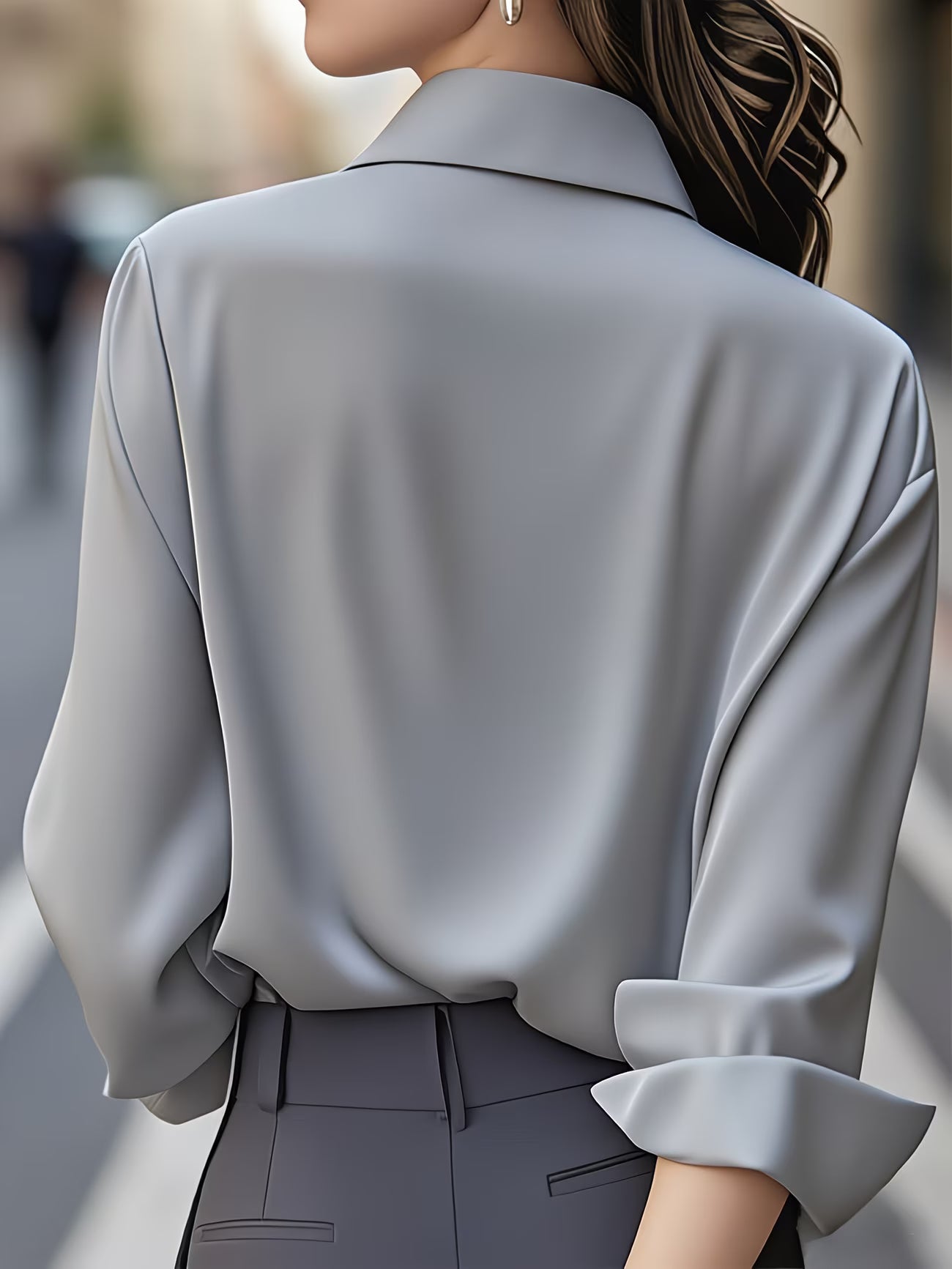 French Style Women'S Long Sleeve Solid Color Shirt.