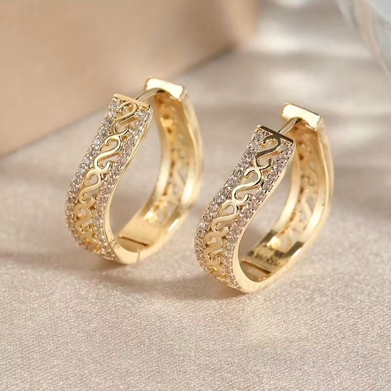 Golden-Plated Copper And Zirconia Embellishments Opulent Circular Earrings.