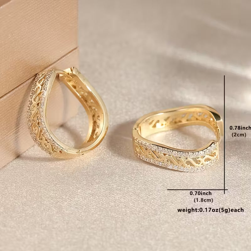 Golden-Plated Copper And Zirconia Embellishments Opulent Circular Earrings.