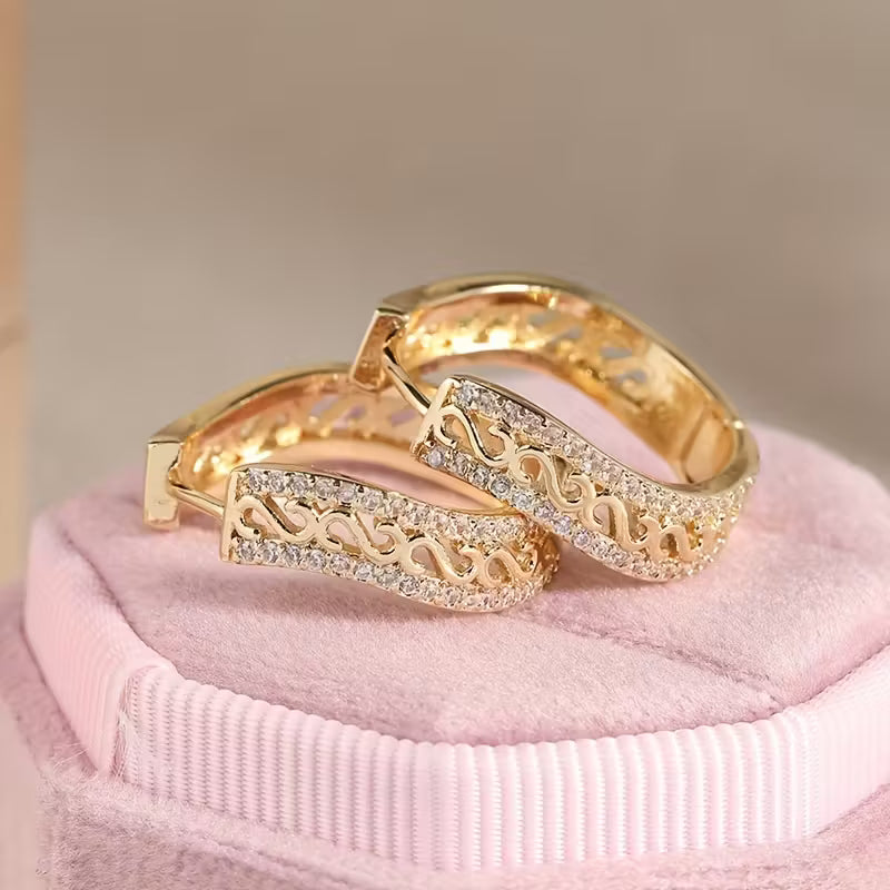 Golden-Plated Copper And Zirconia Embellishments Opulent Circular Earrings.