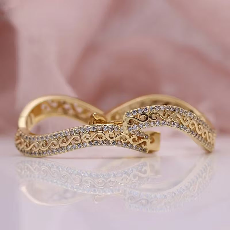 Golden-Plated Copper And Zirconia Embellishments Opulent Circular Earrings.