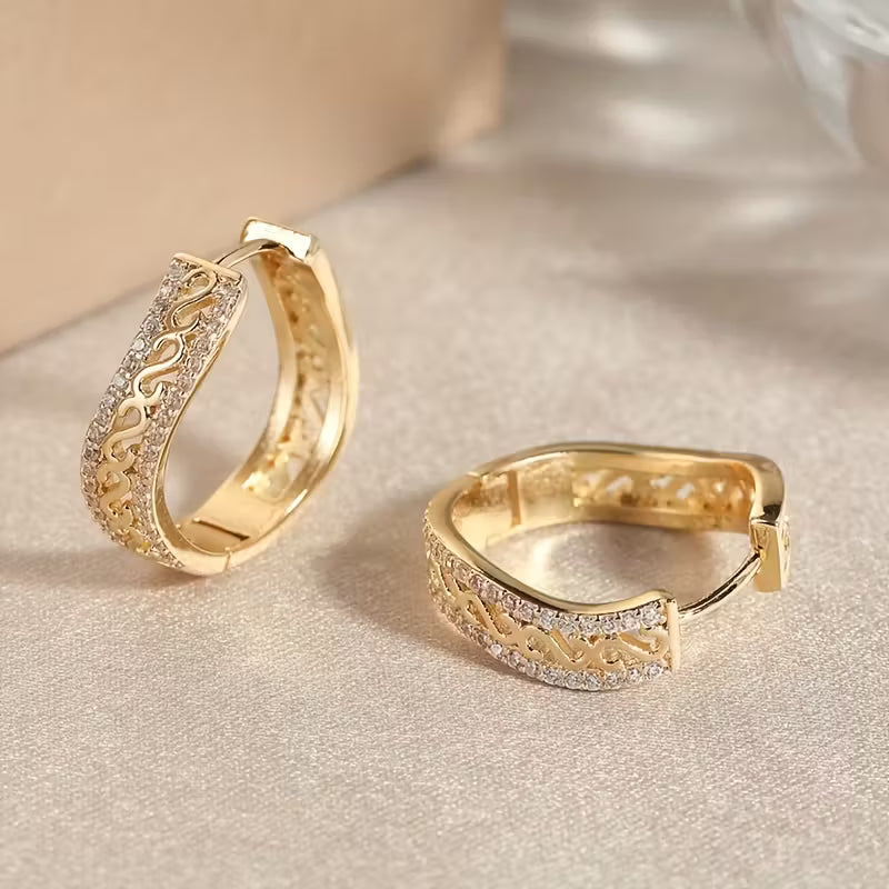 Golden-Plated Copper And Zirconia Embellishments Opulent Circular Earrings.