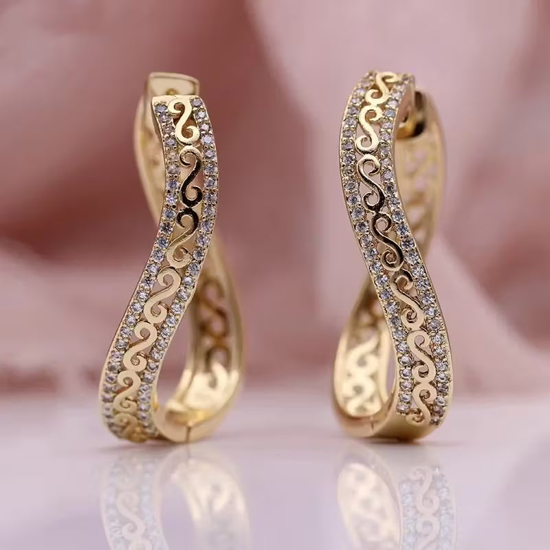 Golden-Plated Copper And Zirconia Embellishments Opulent Circular Earrings.