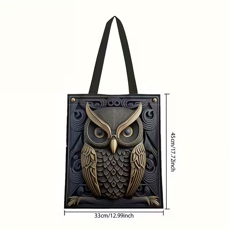 Golden Carved Owl Design Lightweight Foldable Shoulder Handbags.