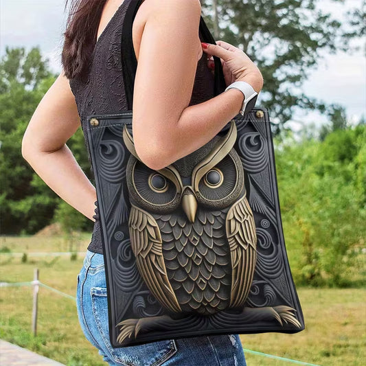 Golden Carved Owl Design Lightweight Foldable Shoulder Handbags.