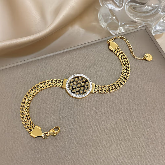 Golden Flower of Life Sacred Geometry Stainless Steel Bangle Bracelet.