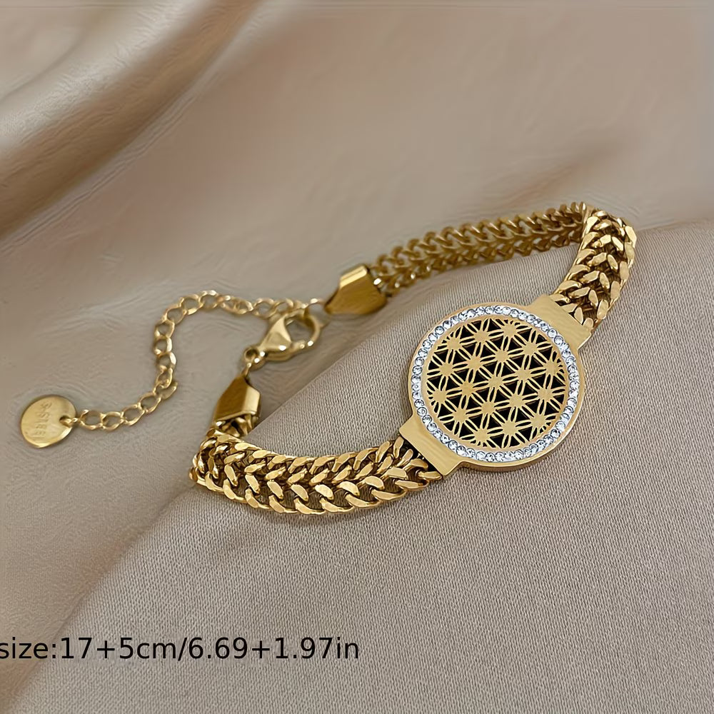 Golden Flower of Life Sacred Geometry Stainless Steel Bangle Bracelet.