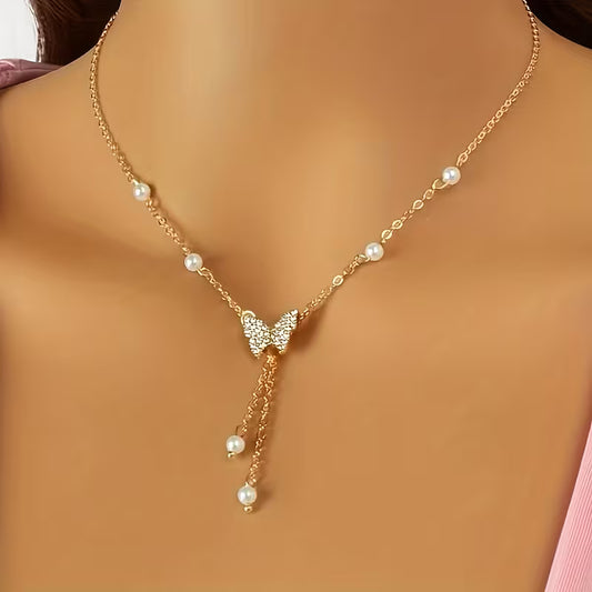 Golden Plated Zinc Alloy Elegant Butterfly Pendant Necklace.