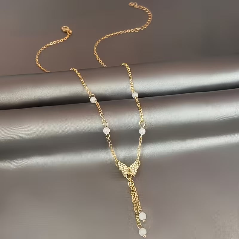 Golden Plated Zinc Alloy Elegant Butterfly Pendant Necklace.