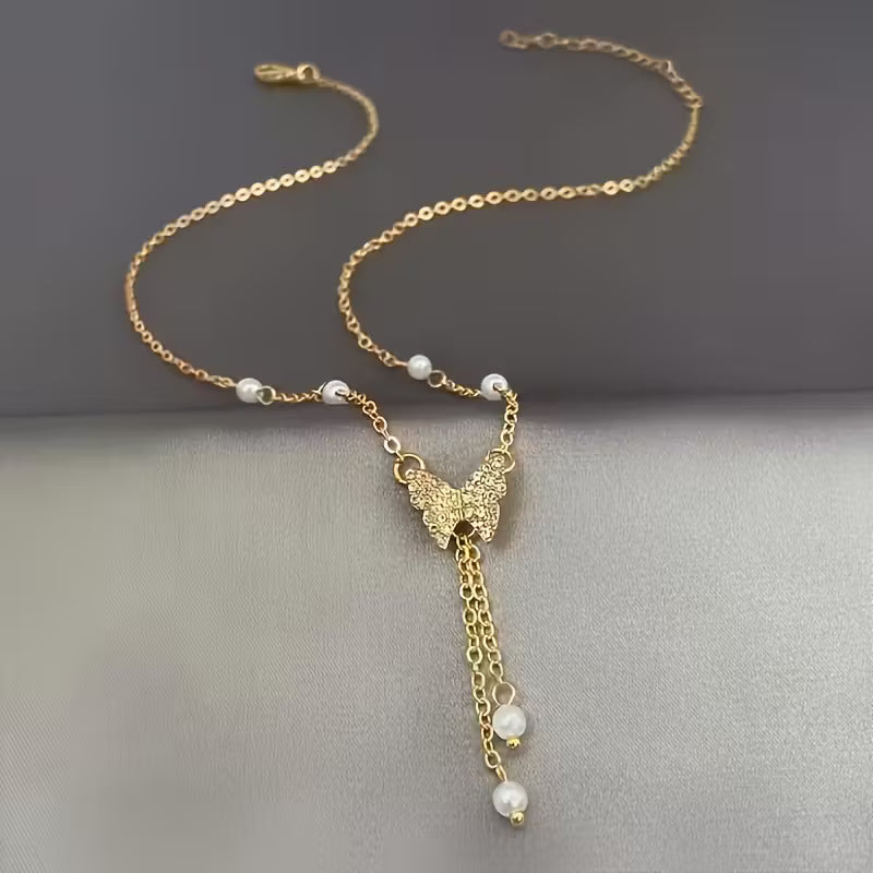 Golden Plated Zinc Alloy Elegant Butterfly Pendant Necklace.