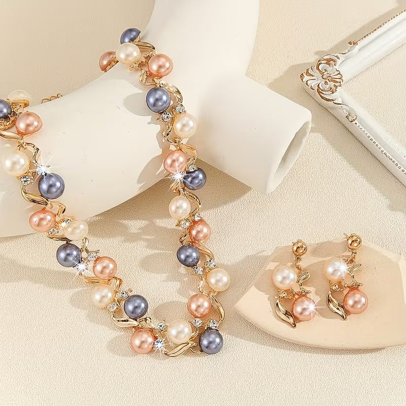 Golden Plated Zinc Alloy Necklace and Earrings Set.