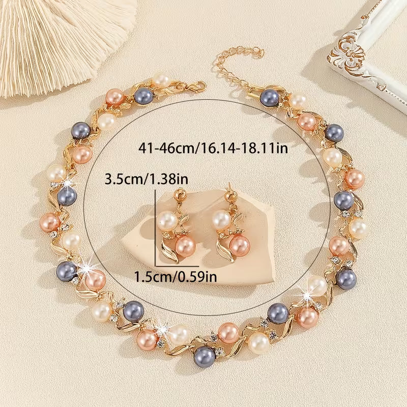 Golden Plated Zinc Alloy Necklace and Earrings Set.