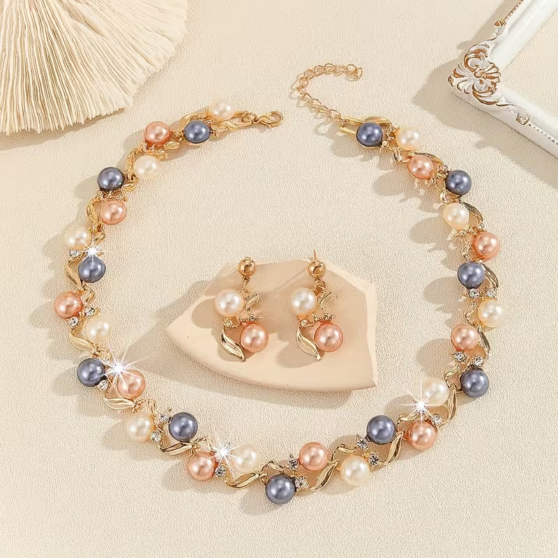 Golden Plated Zinc Alloy Necklace and Earrings Set.