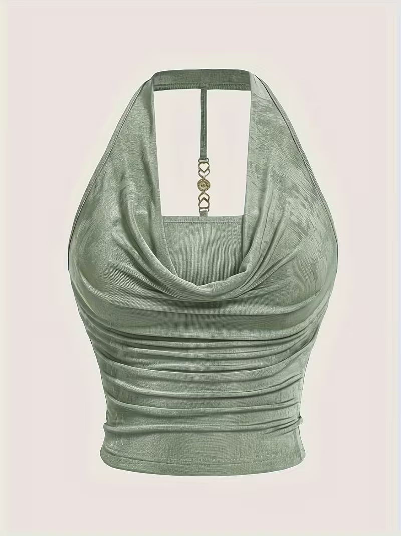 Halter Neck Blouse Knit Tops.