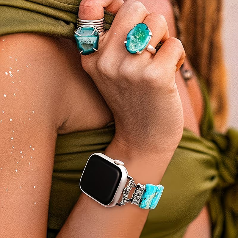 Handcrafted Vintage Stone & Ceramic Bracelet Watch.