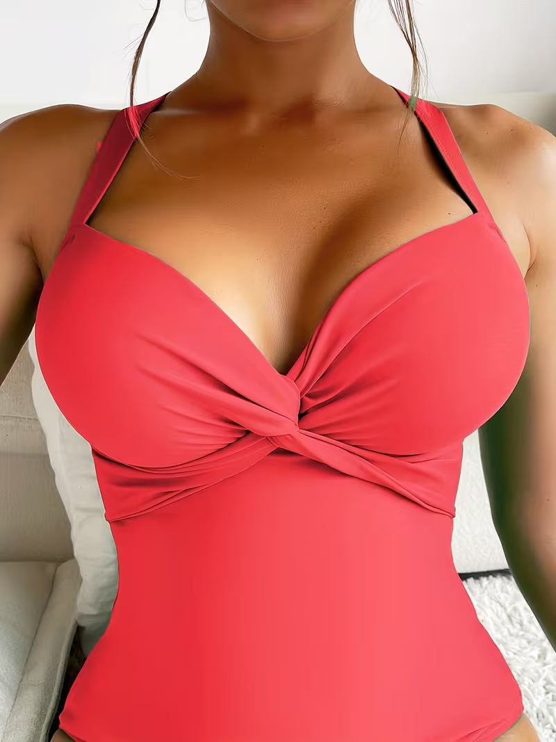 High-Stretch V-Neck One-Piece Swimwear.
