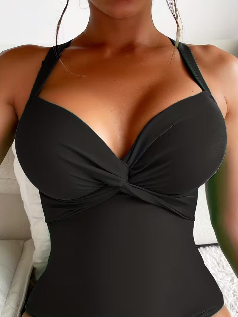 High-Stretch V-Neck One-Piece Swimwear.