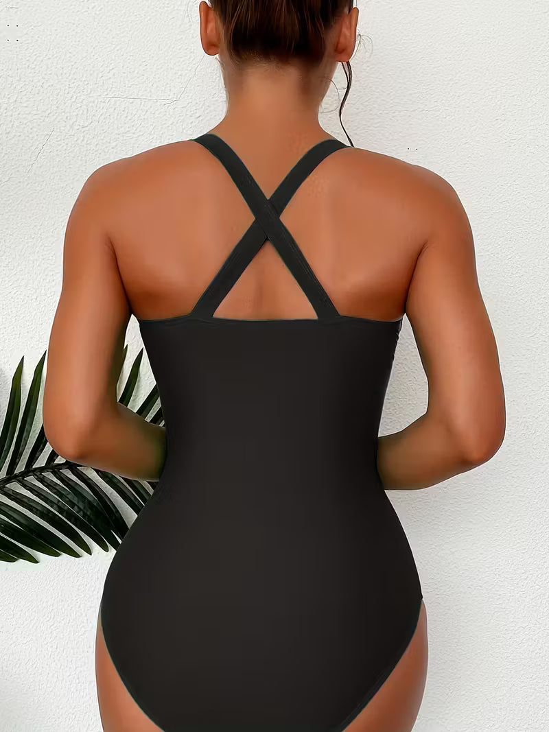 High-Stretch V-Neck One-Piece Swimwear.